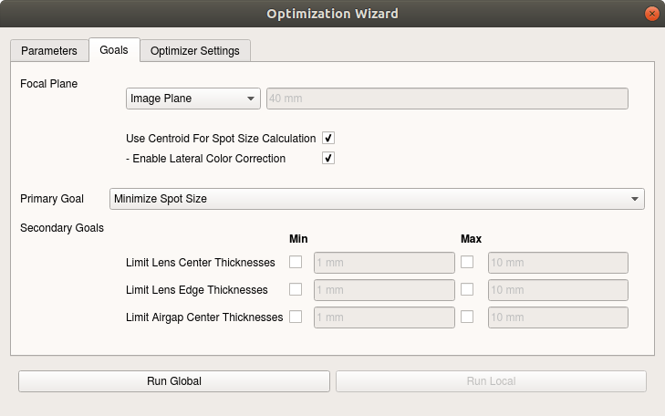 Global Optimization Wizard Goals Settings and Workflow Example